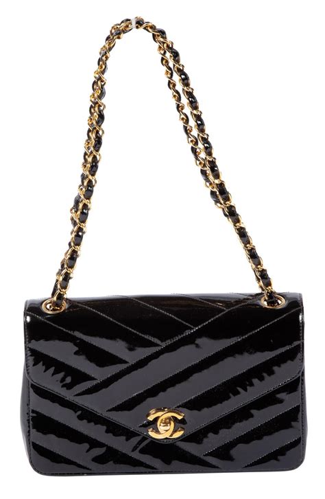 chanel black patent chevron square